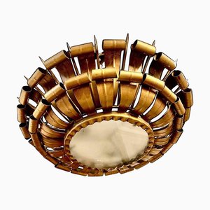 Luminaire Crown Sunburst Xin en Métal Doré et Verre Givré, Espagne, 1950s