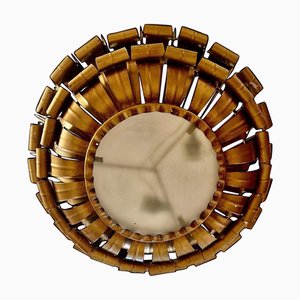 Luminaire Crown Sunburst en Métal Doré et Verre Givré, Espagne, 1950s
