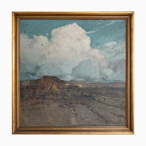 Andreu Bosch I Canals, Catalan Landscape with Sky, 1920s, Oil on Canvas, Framed