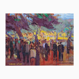 Mateu Sitges Febrer, scène de marché majorquin, peinture à l’huile originale