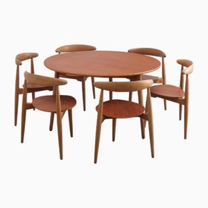Set da pranzo vintage a forma di cuore di Hans J. Wegner per Fritz Hansen, 1952