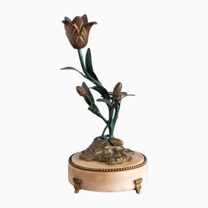 French Tulip Candlestick with Alabaster Base