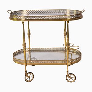 Chariot de Bar Vintage en Laiton et Verre, 1950s
