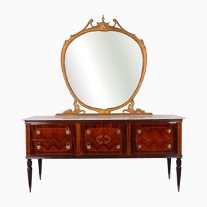 Coiffeuse avec Miroir avec Plateau en Marbre et Finitions Dorées