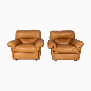 Vintage Cognac Leather Armchairs, 1970s, Set of 2
