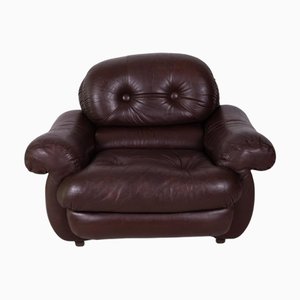 Brauner Vintage Ledersessel mit Knopfleiste, 1970er