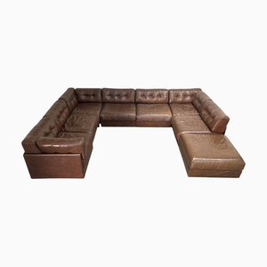 Vintage Leather Modular Sofa, 1970s, Set of 8