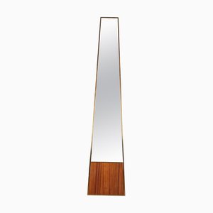 Italian Brass and Wood Floor Mirror with Fluted Detailing, 1970s