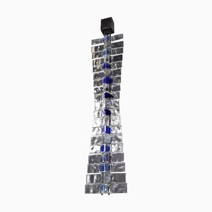Tazebao Chandelier in Crystal and Sapphire Murano Glass from Venini, Italy, 1980s