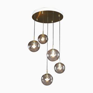 Mid-Century Cascade with 5 Smoked Hand-Blown Globes attributed to Glashütte Limburg, 1970s