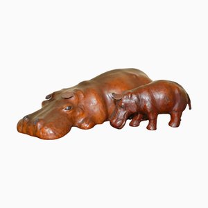 Braune Omersa Leder Hippopotamus Poufs von Liberty, 1940er, 2er Set