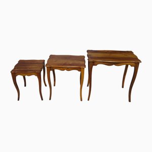 Tables Gigognes Louis XV en Noyer, 1970s, Set de 3