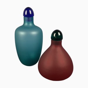 Modern Murano Glass Bottles in Blue, Green & Red by V. Nason & C., 1970s, Set of 2