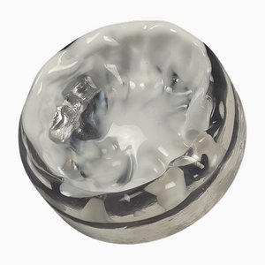 Cendrier Moderne en Verre de Murano Transparent et Blanc Sommerso, 1970s