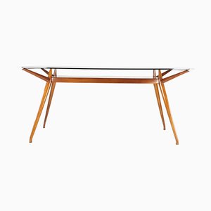 Mid-Century Modern Italian Beech Wood and Glass Dining Table from Isa, 1950s
