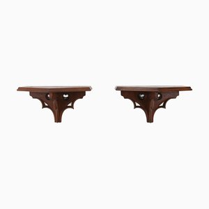 Antique Carved Oak Church Wall Consoles, 1850, Set of 2