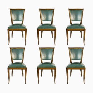 Chaises de Salle à Manger Art Déco en Skaï Vert, Italie, 1930s, Set de 6