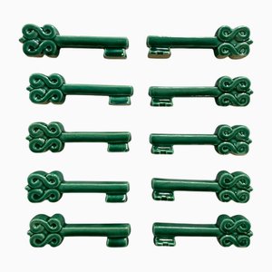 Green Ceramic Key Knife Holders, 1960s, Set of 10