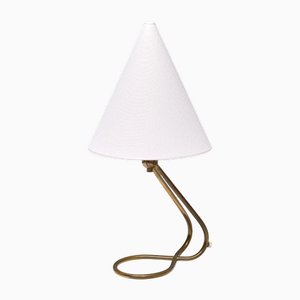 Danish Modern Adjustable Table Lamp with Brass Base and Cone Shade, 1950s