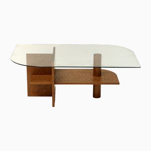 Vintage Wooden Coffee Table with Glass Top, 1960s