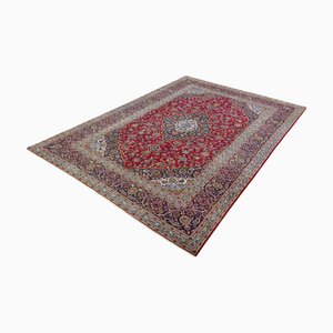 Tapis Oriental Fait Main Kashan en Rouge Classique avec Médaillon