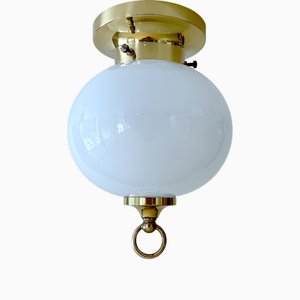 Vintage Deckenlampe aus Glas & Messing von Limburg