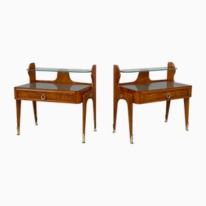 Mid-Century Modern Italian Bedside Table in Brass and Glass, 1950s, Set of 2