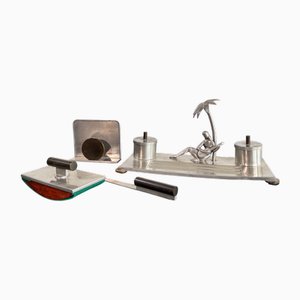 Set de Bureau Art Déco en Étain par Carl-Einar Borgström pour Ystad Tenn, Suède, 1936, Set de 4