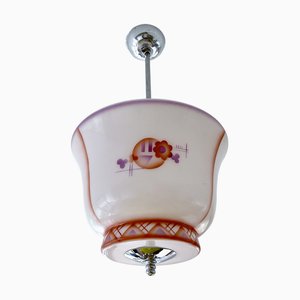 Art Deco Hängelampe aus Glas & Chrom, 1930er