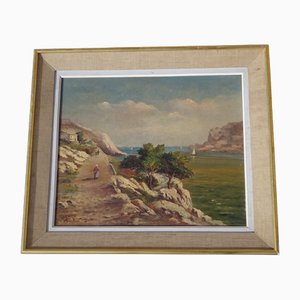 Alberti, Mediterranean Landscape, 1850, Oil on Canvas, Framed
