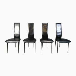 Juego de 4 sillas de comedor S44 de cuero atribuidas a Giancarlo Vegni para Fasem, años 80. Juego de 4