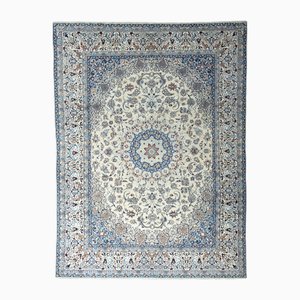 Handgeknüpfter Nain 9LA Orientteppich aus Seide in Creme & Blau