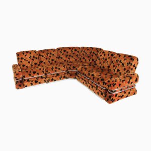 Divano modulare vintage in velluto arancione, Italia, anni '70, set di 5
