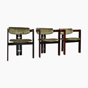 Sillas de madera y terciopelo verde de A.Savini para Pozzi, años 70. Juego de 6