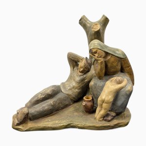 Guido Cacciapuoti, Peasant Family at Rest, 20th Century, Terracotta