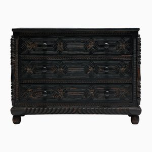 French Hand-Carved Oak Chest of Drawers, 1800s