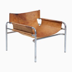 Vintage Dutch Lounge Chair in Leather and Steel by Walter Antonis for T Spectrum, 1971