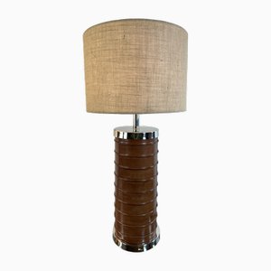 Lampe mit Bezug aus Leder & Metall, 1990er