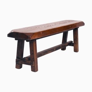Banc Vintage Brutaliste en Chêne, 1950s