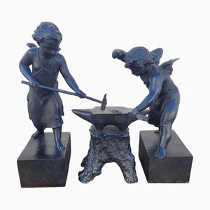 Amours Forgerons, 19. Jh., Bronzen, 3er Set