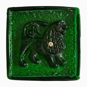 Mid-Century Modern Polish Glass Zodiac Block Lion