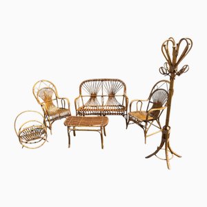 Set Mid-Century moderno in vimini di bambù, anni '60, set di 6