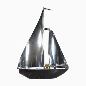 Vintage French Art Deco Nickel Brass Boat Lamp, 1930