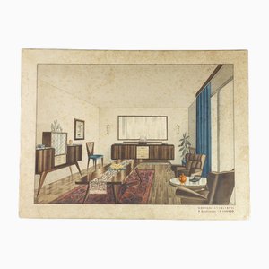 Calderara & Tito Varisco, Art Deco Home Interior Design, 1920s, Pencil and Watercolor