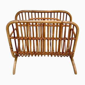 Hand-Crafted Bamboo and Rattan Magazine Rack, Italy, 1950s