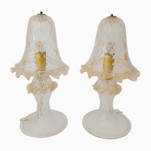 Lampes de Bureau Feuille Dorée en Verre de Murano par Ercole Barovier pour Manifattura Di Murano, 1940s, Set de 2