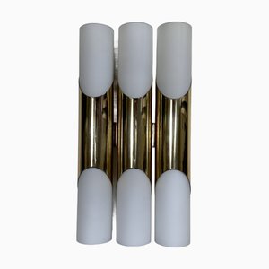 Lámpara de pared de seis luces de metal latón y vidrio opalino de Rolf Krüger para Paul Neuhaus Leuchten, años 60