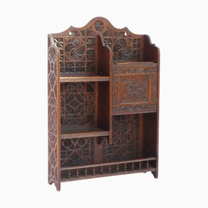 Meuble Mural Antique en Bois Sculpté avec Étagères