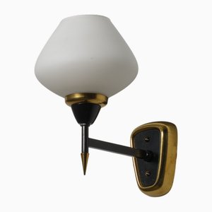 Mid-Century Modern Italian Wall Sconce in Brass and Opaline Glass, 1950s