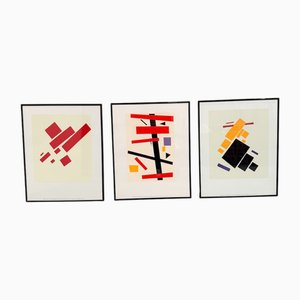 Casimir Malevic, Abstract Composition, Lithographs, 1990s, Framed, Set of 3